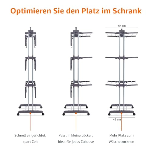 Amazon Basics Turm-Wäscheständer für innen mit faltbaren Flügeln, Garten, Grau, 4-stufig, 126 x 64 x 173 cm (L x W x H) - Image 9