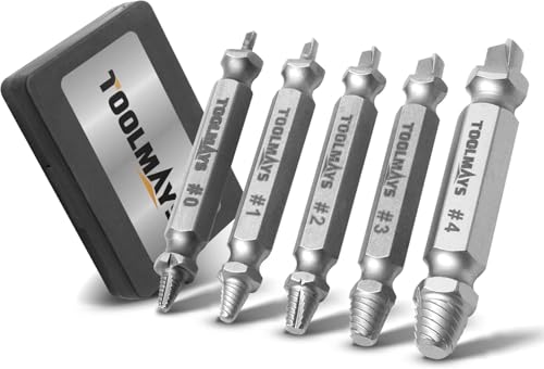 TOOLMAYS Extracteur de Vis Cassée, 5 pieces Extracteur Vis Cassée Set, Extracteur de Goujon Max Dureté 66 HRC, Tourne a Gauche Extracteur Pour Enlever des Vis Endommagées