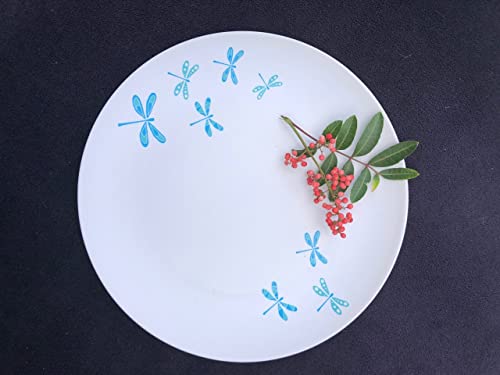 Aquaterra Living Bamboo Dinner Plate Set With Dragonfly Designs- Set Of 6, 10" Indoor Or Outdoor Plates #TOP4