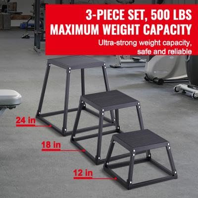 Happybuy Plyometric Jump Boxes 12/18/24 Inch Plyo Box Platform Agility Box Anti-Slip Fitness Exercise Step-Up Box Set for Home Gym Training, Conditioning, Strength Training, Black