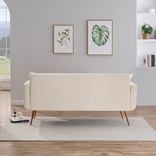 Fulife 70.3In Upholstered Velvet Futon Loveseat Sofa With Throw Pillows& Metal Legs, 2-Seats Sofá Accent Couch For Living Room, Bedroom, Apartment, Office, Small Spaces, Beige 70.3" W #TOP5