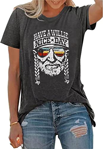 Have A Nice Day Country Music T Shirt Women Concert Band Graphic Tee Tops Summer Casual Vacation Short Sleeve Shirts (Medium, Grey) #TOP2