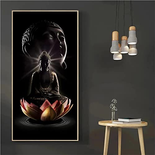 JMUNG Groß 5D Diamant Malerei Set, Buddha-Lotus-Zen 25x50cm DIY Diamant Gemälde Kreuzstich Kit, Diamant Painting Bilder, Crystal Strass Stickerei Kunst Basteln Diamond Painting für Wanddekoration