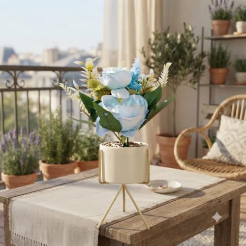 Image of Artificial Flower in Minimalist Metal Stand for Home Decor