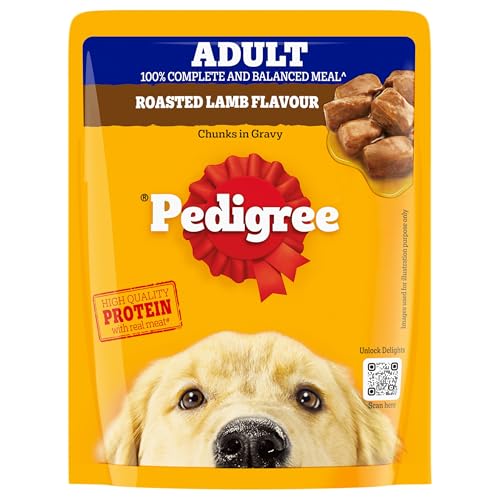Image of Pedigree Adult Wet Dog Food, Roasted Lamb Flavour Chunks in Gravy, 70 g, Made with Real Meat, Complete & Balanced Nutrition for Adult Dogs