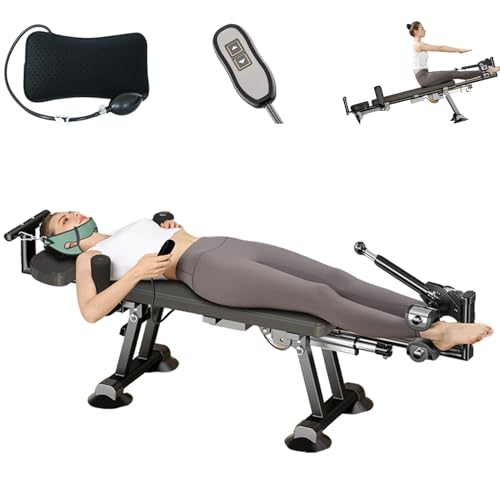 WUGCHDA Alternative Inversion Traction Table, Back Stretcher Traction Table for Spine Stretching, Full Body Traction Machine Bed for Home (Black, Electric Large)