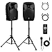 PRORECK PARTY 12 Portable 12-Inch 1000 Watts 2-Way Powered PA Speaker System Combo Set with Bluetooth/USB/SD Card Reader/FM Radio/Remote Control/Speaker Stand
