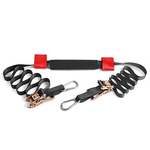 MOTO4U Universal Motorcycle Handlebar Tie Down Strap with Belt Tensioner Motorbike Front Wheel Tie Down Strap Front Wheel Transport Bar Tie Down in Red