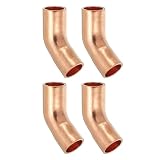 PATIKIL 1/4"ID 0.8mm Gomito Rame Raccordo Tubo, 4Pz Raccordi per Tubi in Rame Puro al 99,9%, Connettore per Tubi a Raggio Corto 45 Gradi, Saldatura a Sudore Sistemi Refrigerazione HVAC