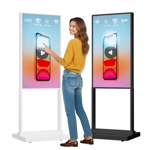 Image of 55 Inch 4K Touchscreen Kiosk, Indoor Capacitive Touch Floor Standing Digital Signage Displays,Advertising Display LCD Kiosk, UHD Interactive Display Poster Android System, HDMI /USB /WiFi