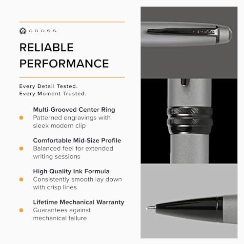 Image of Cross Bailey Matte Gray Refillable Ballpoint Pen - Medium Point, Black Ink, Smooth Writing, Presented in a Premium Gift Box