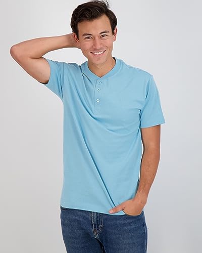 Image of Real Essentials 3 Pack: Mens Casual Long & Short Sleeve Cotton Henley Lightweight Button T-Shirt, Long Sleeve - Set
