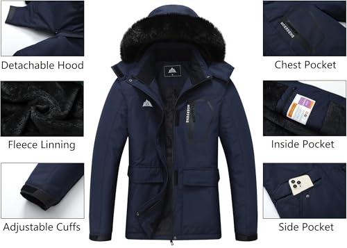 Image of MOERDENG Women's Ski Jacket Waterproof Warm Winter Coat Hooded Snowboarding Jacket Versatile for Hiking & Winter Activities