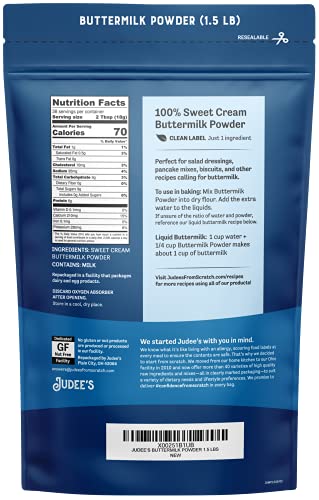Judee’s Buttermilk Powder 1.5 Lb (24Oz) - 100% Non-Gmo, Gluten-Free And Nut-Free - Perfect For Pancakes, Fried Chicken And Cornbread - Made In Usa - Use In Baking Or Cooking - Make Liquid Buttermilk #TOP1