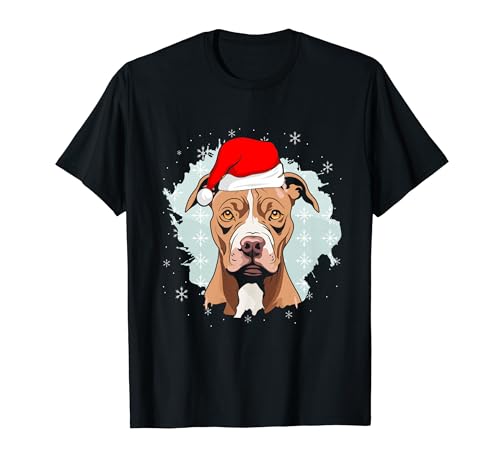 Pitbull Dog Watercolor Winter Santa Hat Christmas Pit Bull T-Shirt