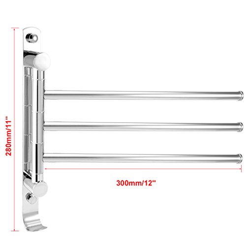 Aexit 201 Stal nierdzewna 3 Bar składane ramię Wieszak obrotowy Wieszak na ręcznik Chrom sadzony z haczykiem(Porte-serviettes chromé en acier inoxydable 201 à 3 bras articulés et bras articulés pour c