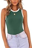 MISSJOY Women Basic Sleeveless Ribbed Color Block Bodysuits Tank Tops Clubwear M