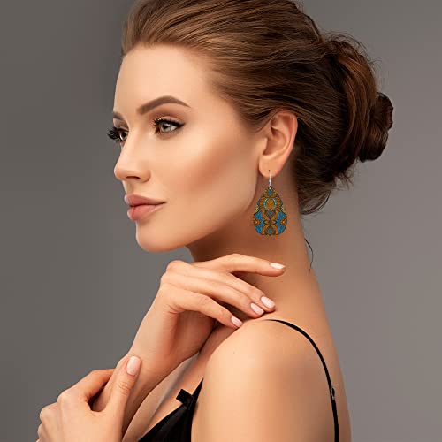 Zthll Pu Leather Teardrop Earrings For Women,African Print Pattern Western Earrings For Girls Gift Drop Dangle Earrings #TOP6