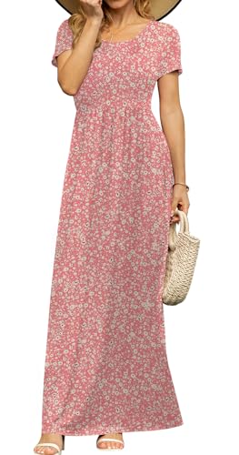 Image of DB MOON Womens 2026 Summer Maxi Dresses Casual Short Sleeve Empire Waist Spring Long Dress with Pockets