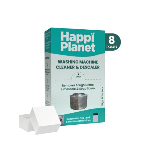 Happi Planet | Washing Machine Cleaner & Descaler Tablets | 8 Tablets | Removes Tough Grime, Limescale & Soap Scum | Used for Top Load & Front Load | 