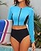 Pinup Fashion 2 Piece Rash Guard Swimsuit Blue Zipper Long Sleeve Bathing Suit UPF 50+ Swim Shirt with Bottom XL