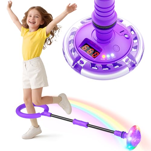 Springring Fußkreisel für Kinder mit Zähler, Timer, Kalorienzähler, Geburtstagsgeschenke für Mädchen ab 6 7 8 9 Jahren, Batteriebetriebenes, Swing Wheel Outdoor Sportspielzeug für Mädchen 6-12 (Lila)