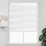 Day and Night Roller Blinds Stick on No Drill Waterproof Zebra Blind Easy Fit Window Blinds No Drilling for Bedroom Living Room Kitchen Bathroom Windows (1, White, 55W x 160H cm)