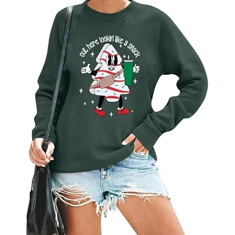 FASHGL Christmas Sweatshirt Women Out Here Looking Like A Snack Shirt Farm Christmas Tree Pullover Casual Xmas Holiday Top Green Cover