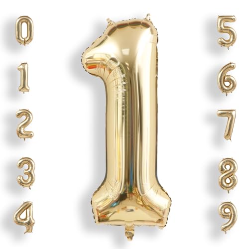 AULE 40 Inch Light Gold 1 Balloon Number Foil 0-9 Birthday Big Numbers
