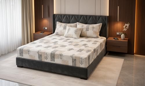 Image of 400 TC Cotton Feel Fully Elastic Fitted Bedsheet Queen Size Set || Includes 1 Elastic Bedsheet for Queen Size Double Bed with 2 Pillow Covers (60 inch x 78 inch inches, Beige)