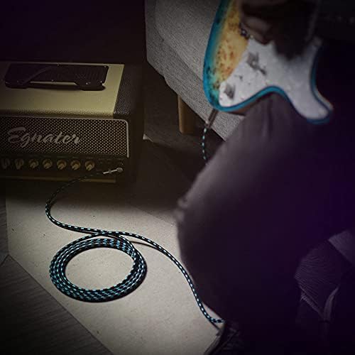 SONICAKE Pleciony kabel do gitary 3 m, kabel do instrumentów gitarowych, 6,35 mm, 1/4 cala, kąt prosty, czarny, niebieski