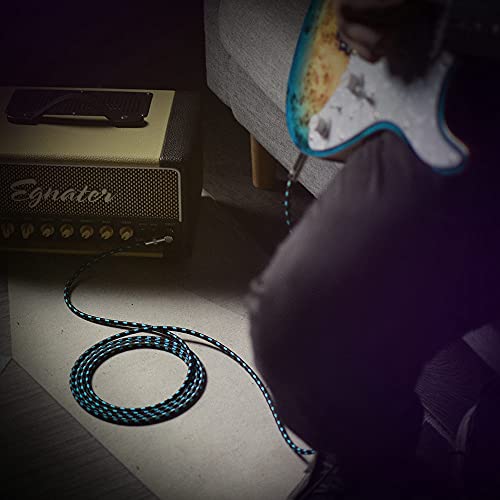 Sonicake Guitar Cable 10Ft Amp Cord For Guitar Bass Electric Guitar Instrument Electric Mandolin Amplifier Audio 1/4 Right Angle To Straight Black Blue (Black+Blue) #TOP6