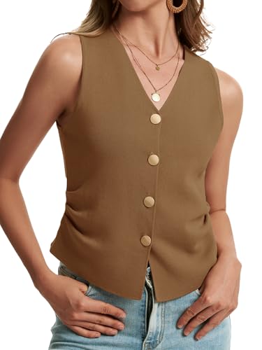 Image of Sweater Vest Women Dressy Button Up Knit Sleeveless Tank Tops Work Business Casual Outfits Summer