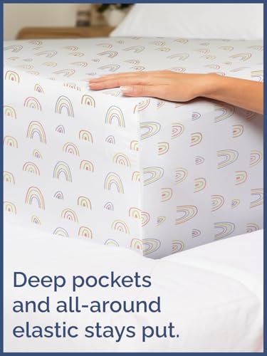 Image of Kids King Size Rainbows Bed Sheets - 4 Piece Kids Rainbows Sheet Set | Rainbows Themed Bedding, Ultra-Soft, Cute & Cozy, Breathable & Machine Washable, Bed Set for Boys, Girls & Teens, Breathable