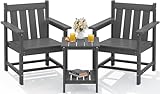 SERWALL 3 Pieces Patio Bistro Set, All Weather Adirondack Chair Set with Side...