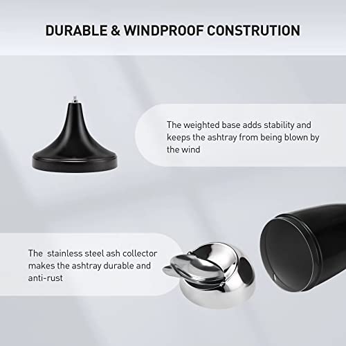Adjustable Ashtray with Lid, Smokeless Windproof Outdoor Standing Tall Stand Ash Butt Holder for Home Patio, Black Outside Cigar Ash Tray Cigarette Butt Disposal Receptacle in 20\", 27.5\", 35\" Heights - Thumbnail 6