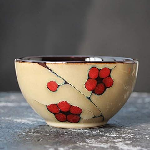YINUO Ceramic small rice bowl rice bowl hand-painted flowers handmade bowl noodle bowl soup bowl salad bowl (Color : D) Cover
