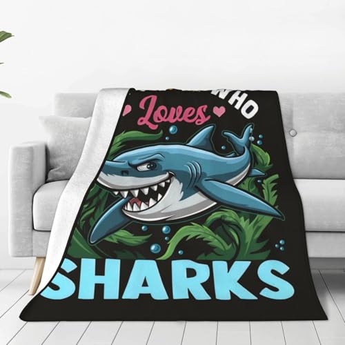 Just A Girl Who Love Sharks Blanket Ocean Sharks Decor Throw Blanket Gifts for Girls Boys Super Warm Soft Plush Fleece Flannel Blanket Winter Couch Bedding Blanket for Adults Kids Women Men 80"X60"