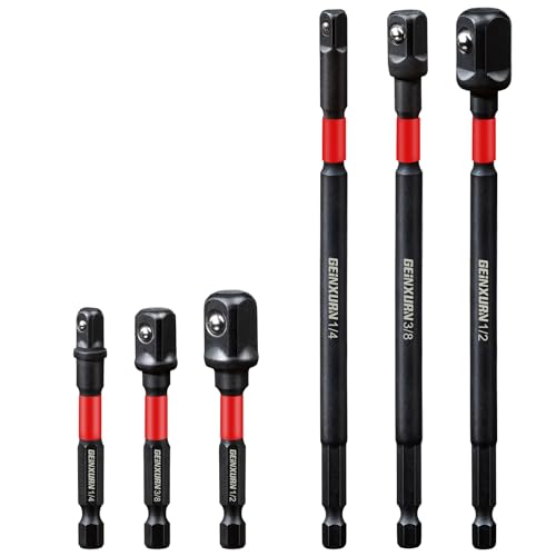 Image of Geinxurn 6Pcs Impact Socket Adapter Set,1 /4 inch 3 /8 inch and 1 /2 inch Drive, (3 inch and 6 inch) Extension Bit with Holder, Adapt Your Power Drill to High Torque Impact Wrench