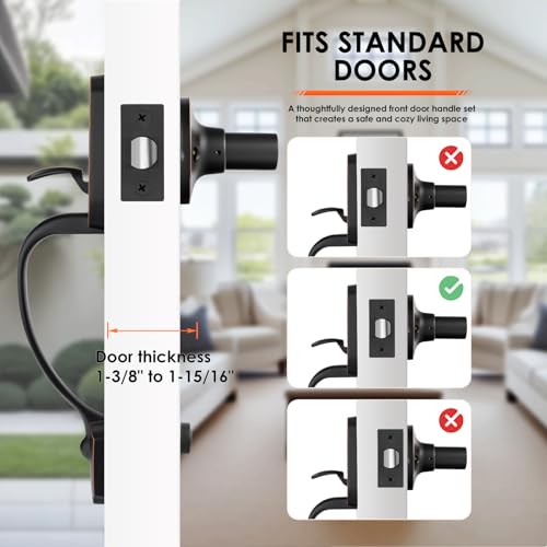 Image of Haidms Front Door Handle Oil-Rubbed Bronze, Entry Door Lock and Reversible Handle Lever,Single Cylinder Door Handle Set with Lower Half Lever for Left and Right Hand Door