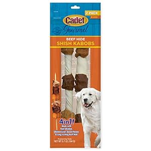 Cadet Gourmet Shish Kabob Dog Treats for Large Dogs, Healthy & Natural Chicken & Sweet Potato Chew Sticks, Beef Hide, Extra Large 10 Inch, 2 Count (Pack of 1)
