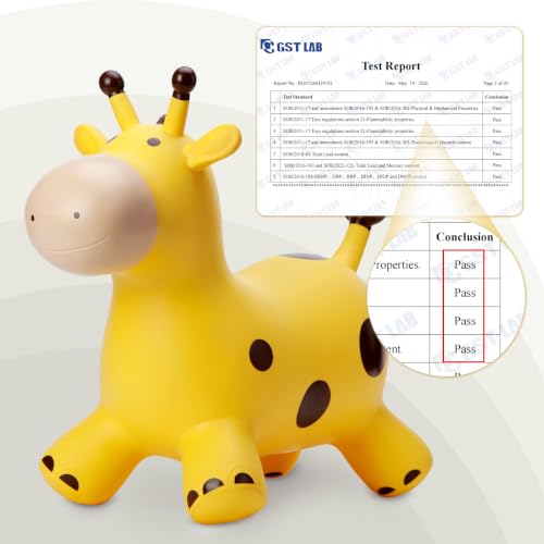 Image of EVERICH TOY Giraffe Bouncy Animal Hopper for Toddlers 18 Months+, Inflatable Bouncing Hopper Toys, Outdoor Indoor Ride on Horse Bouncer Hopping Toys, Birthday Gifts for Boys Girls 2 3 4 5 6 Years Old