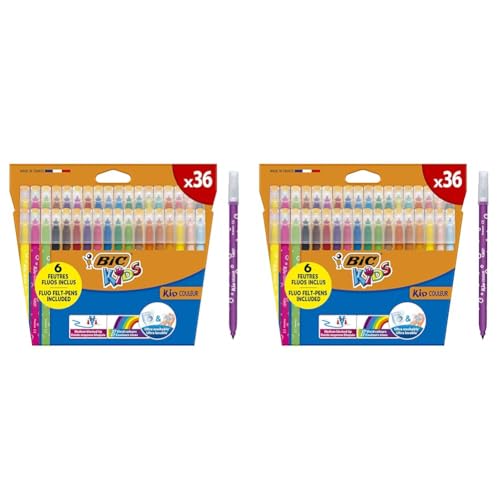 Feutres De Coloriage BIC Kids - 24 Couleurs, Pointe Moyenne, Encre Lavable - Pour Enfants Dès 5 Ans