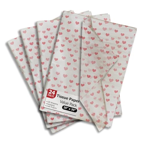 Pro Supply Global Fading Hearts Printed Tissue Paper for Valentines Day Gift Bags or Boxes and Wrapping - Bulk Decorative Art Tissue Paper for Packaging and Gifting | 24 Sheets 20 x 30