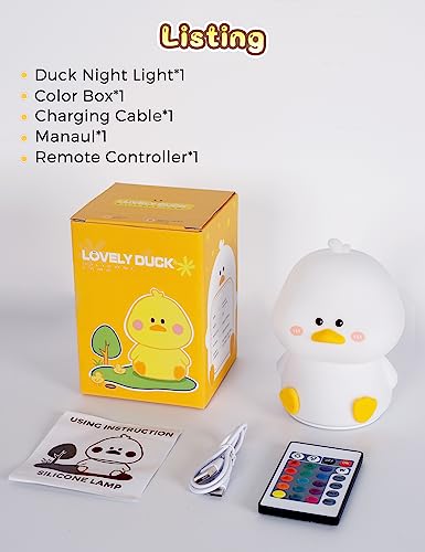 Image of L LOHAS LED Cute Duck Night Light, Kawaii Duck Lamp, Desk Decor, Cute Stuff, Squishy Duck Light, 16 Colors Table Lamp with Remote Control, USB Rechargeable, Ideal Funny Gifts