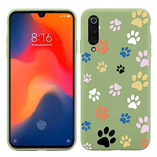 Yoedge Funda de Silicone para Xiaomi Mi CC9 / Mi 9 Lite/Mi A3 Lite (6,39'), Mate Verde Silicona TPU Dibujos Animados Carcasa, Suave Antigolpes Bumper Protectora Case para Xiaomi 9 Lite - Huellas