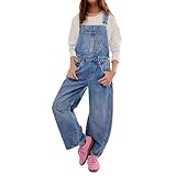 Sawmew Mono con Tirantes y Peto para Mujer Peto Vaquero Mono Informal Holgado Sin Mangas con Tirantes Ajustables Mono Largo con Bolsillos(Blue,L)