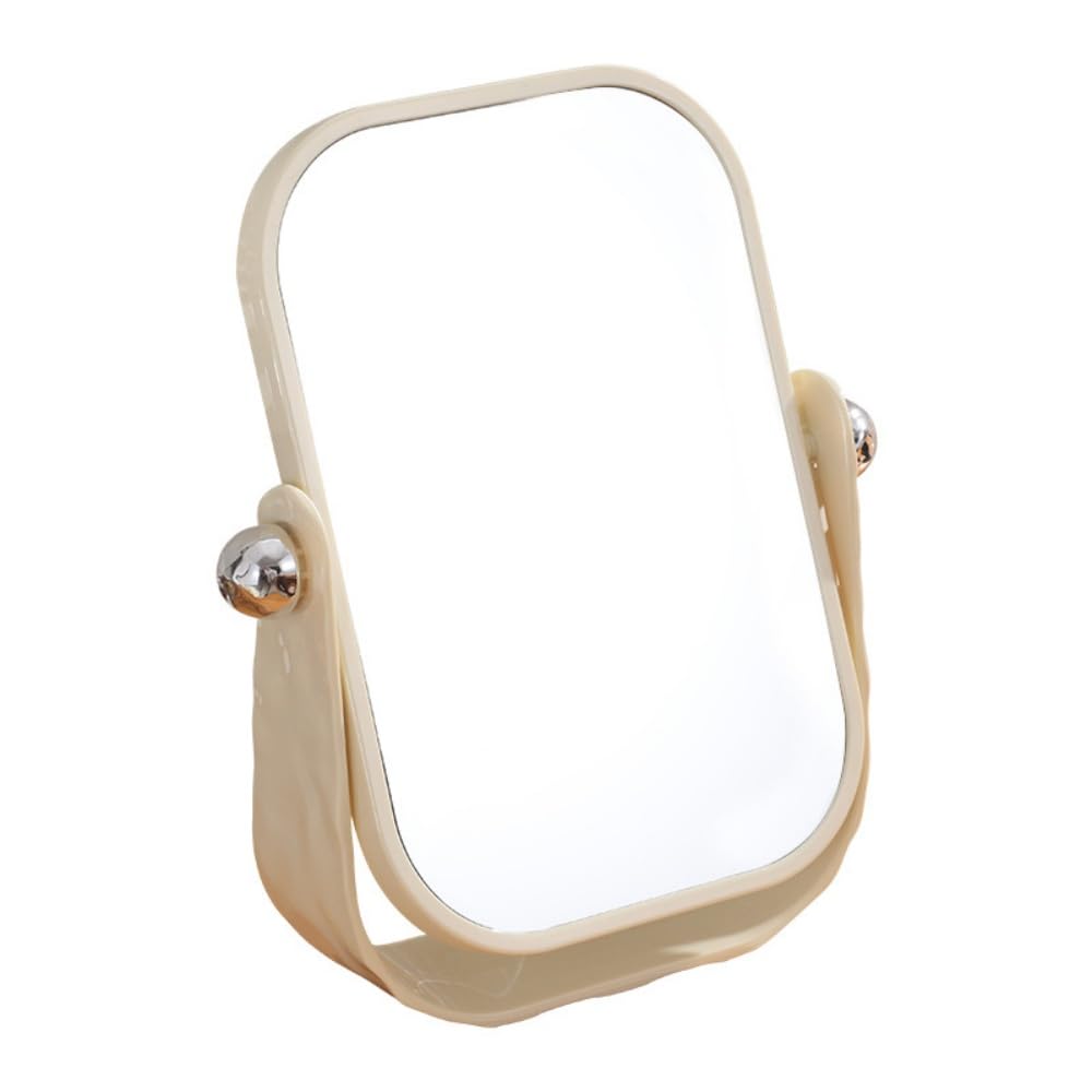 Desktop Makeup Mirror,Portable Mirrors with Stand,Square Simple Vanity Mirror,360° Rotating Double-Sided Table Mirrors for Tabletop Bedroom,Office,Dorm,Home(9.6x8in) (Beige)
