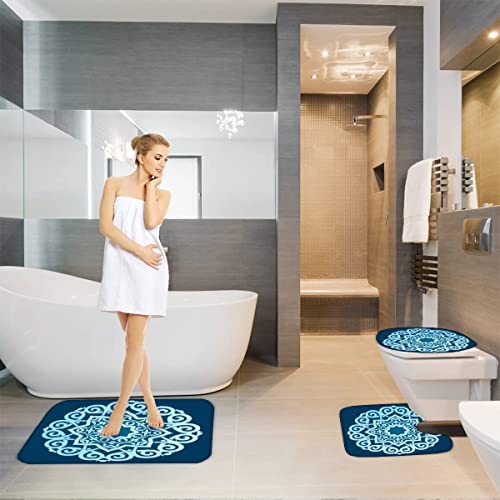 Badezimmer Badematte 3 Teilig Set Mandala rutschfest Badteppiche Saugfähig Memory Foam Badezimmermatte Weich WC… – Bild 5
