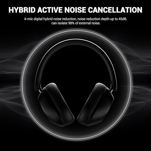 Image of OneOdio Focus A5 Wireless Over-Ear Headphones, Hybrid Active Noise Cancelling, 75H Playtime, Hi-Res LDAC Wireless Audio, Bluetooth 5.4, Built-in Mic for Clear Calls, Low Latency Game Mode